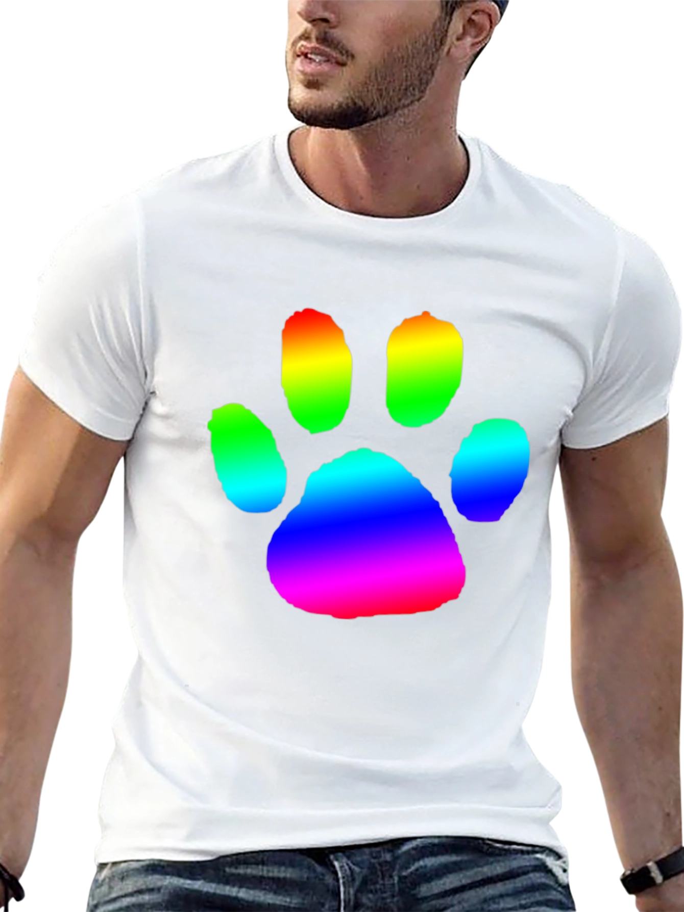 Rainbow Paw Print Graphic Tee - Casual Comfort