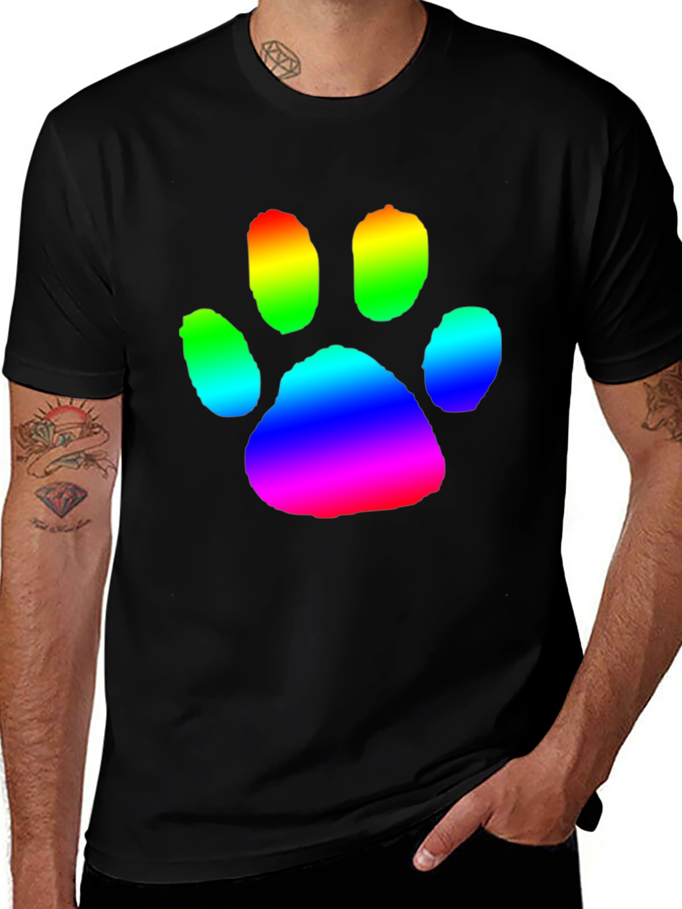Rainbow Paw Print Graphic Tee - Casual Comfort