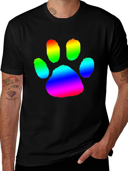 Rainbow Paw Print Graphic Tee - Casual Comfort