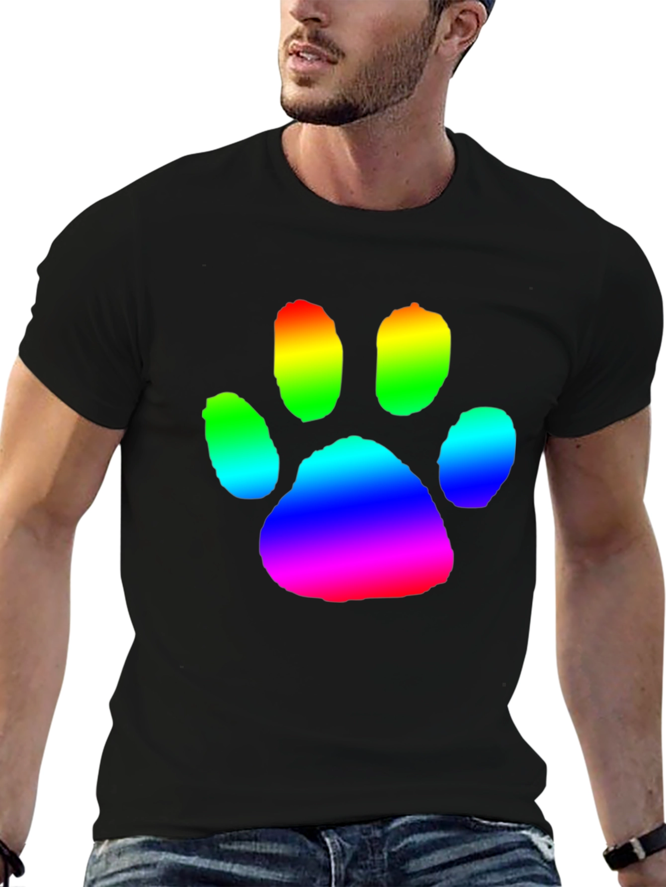 Rainbow Paw Print Graphic Tee - Casual Comfort