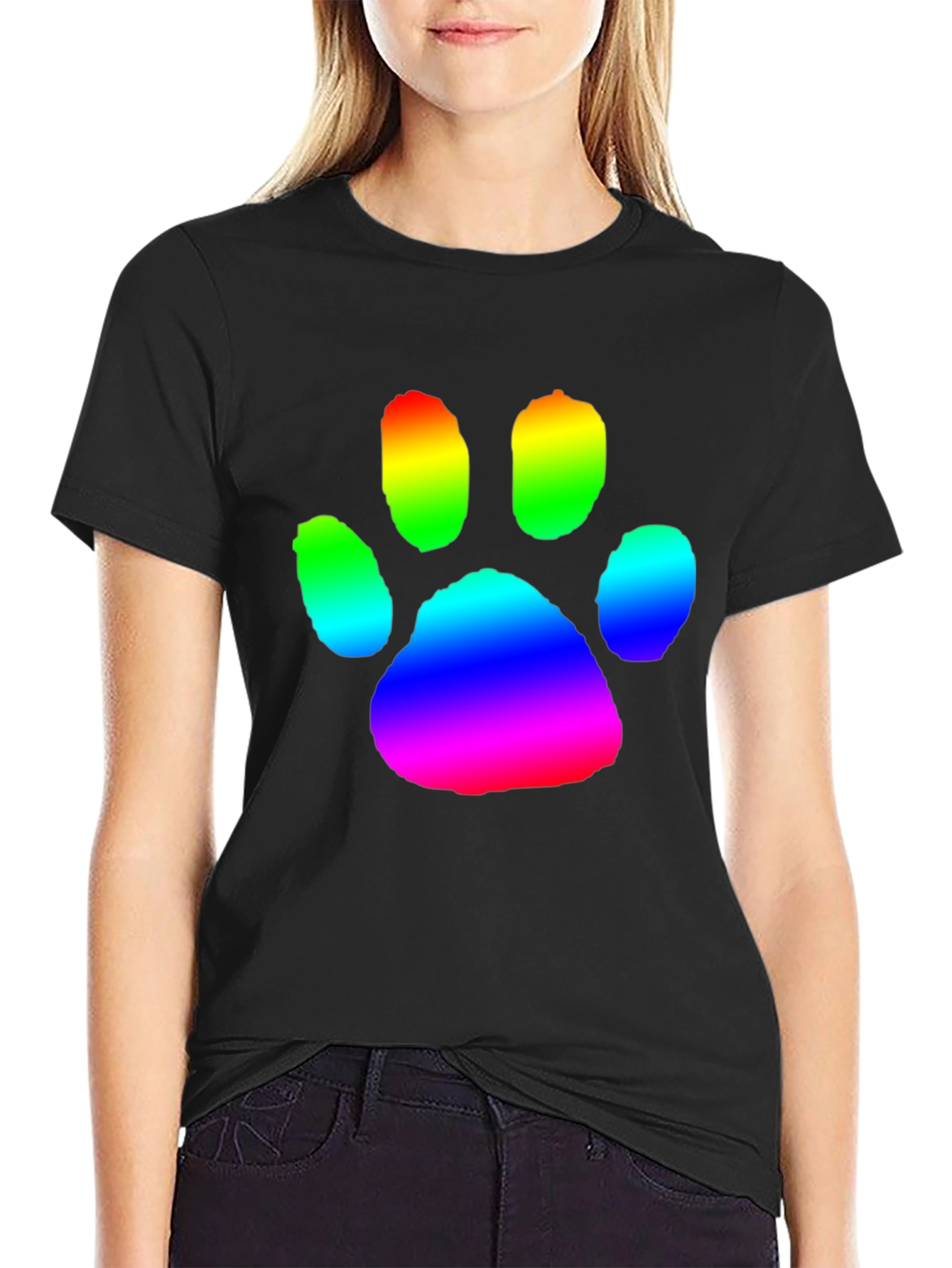 Rainbow Paw Print Graphic Tee - Casual Comfort