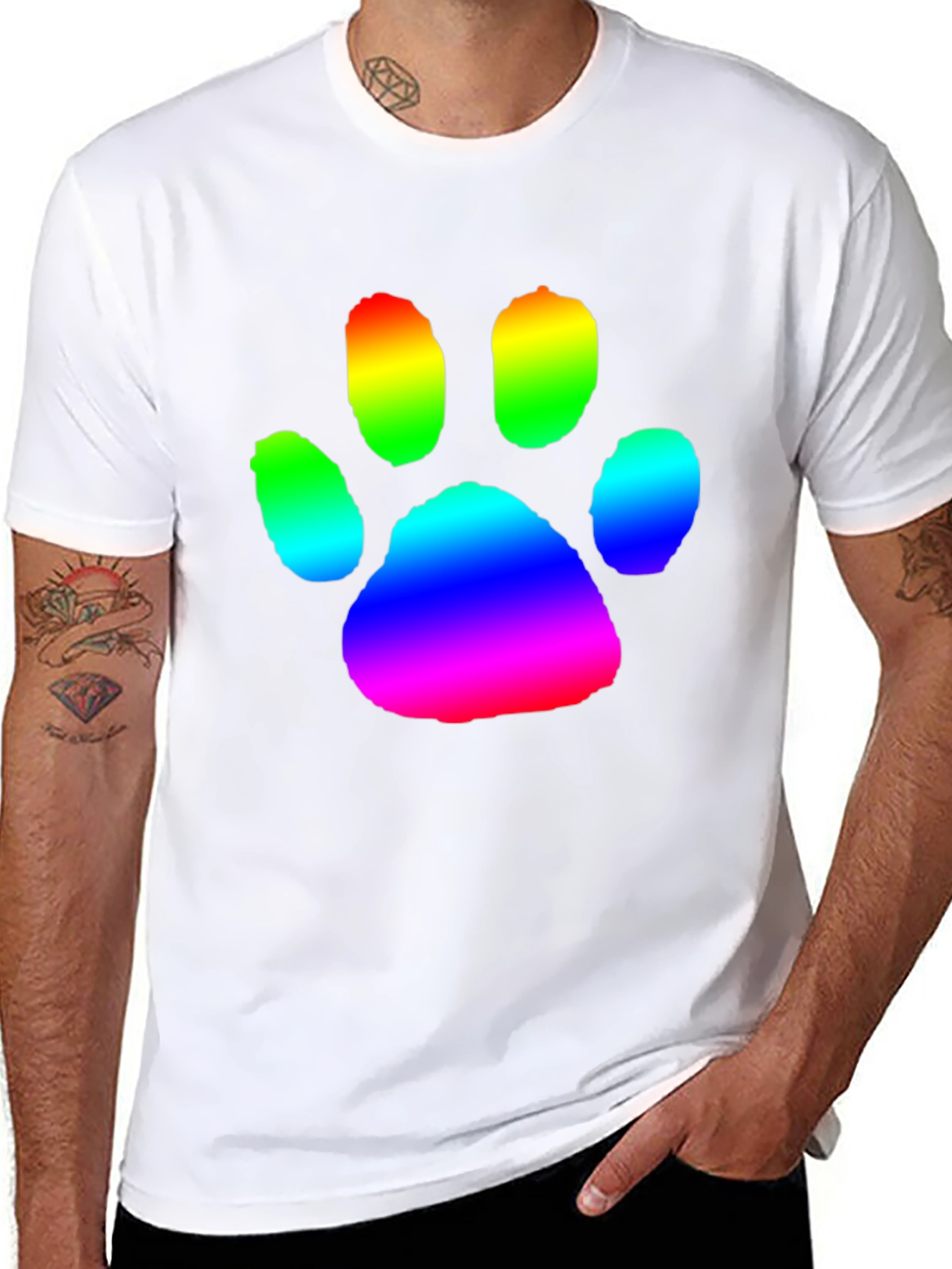 Rainbow Paw Print Graphic Tee - Casual Comfort