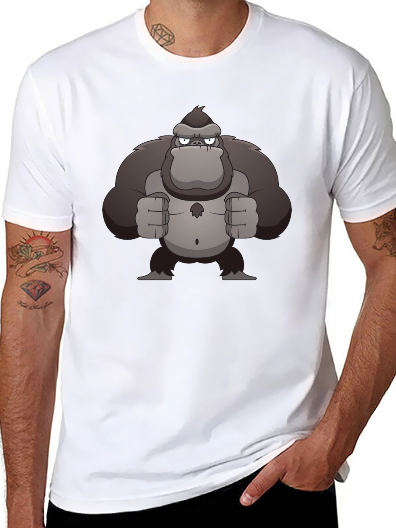 Cartoon Gorilla Graphic T-Shirt - Black