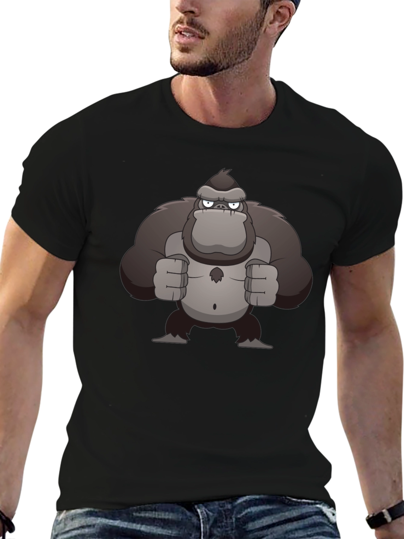 Cartoon Gorilla Graphic T-Shirt - Black