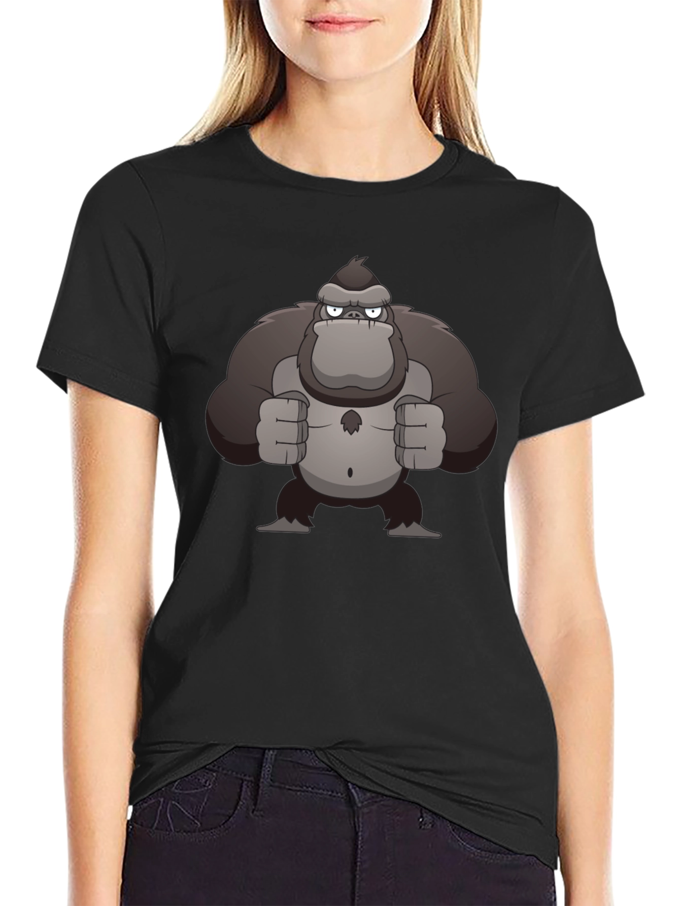 Cartoon Gorilla Graphic T-Shirt - Black