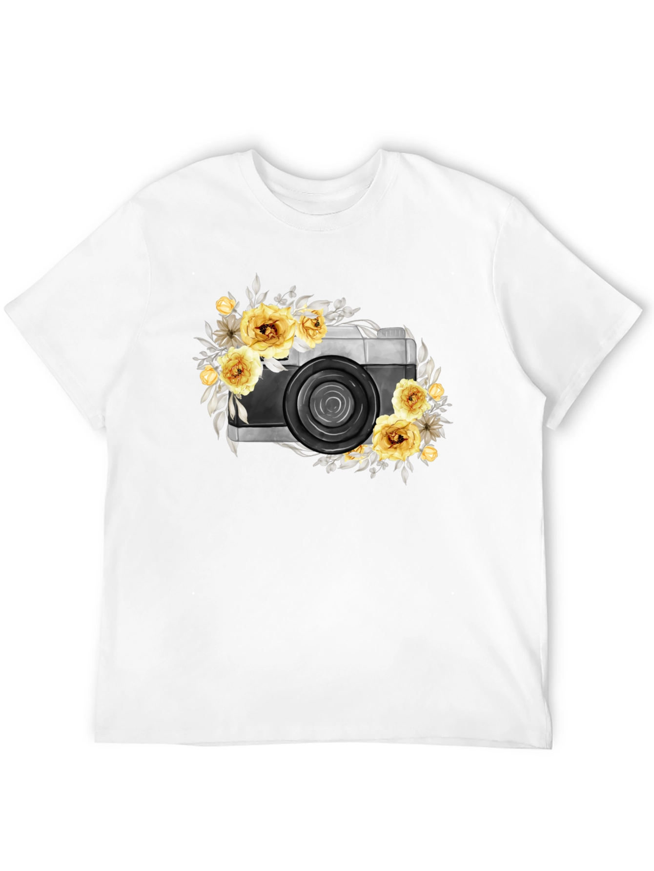 Floral Camera Graphic T-Shirt - Black Cotton Tee