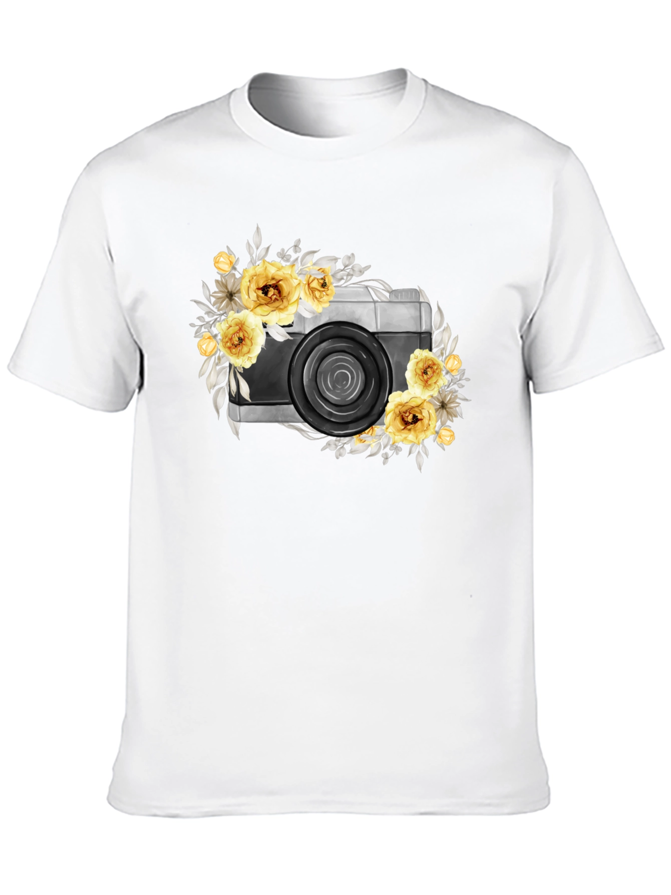 Floral Camera Graphic T-Shirt - Black Cotton Tee