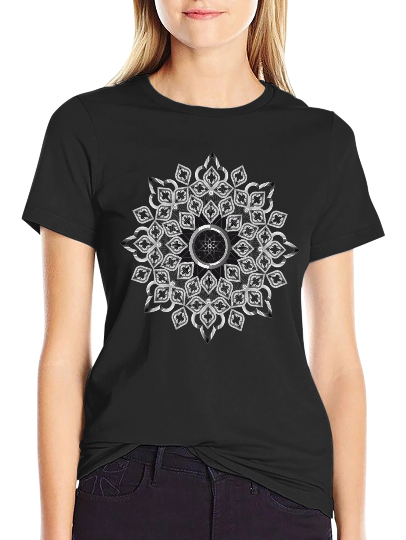 Elegant Mandala Graphic Black T-Shirt