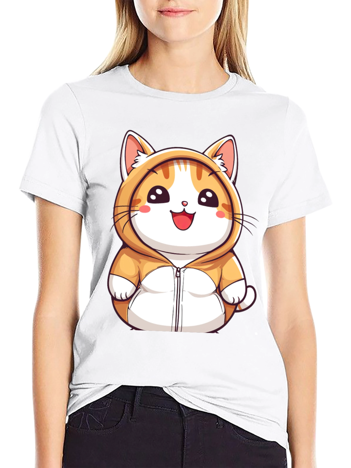 Cute Cartoon Cat Hoodie T-Shirt
