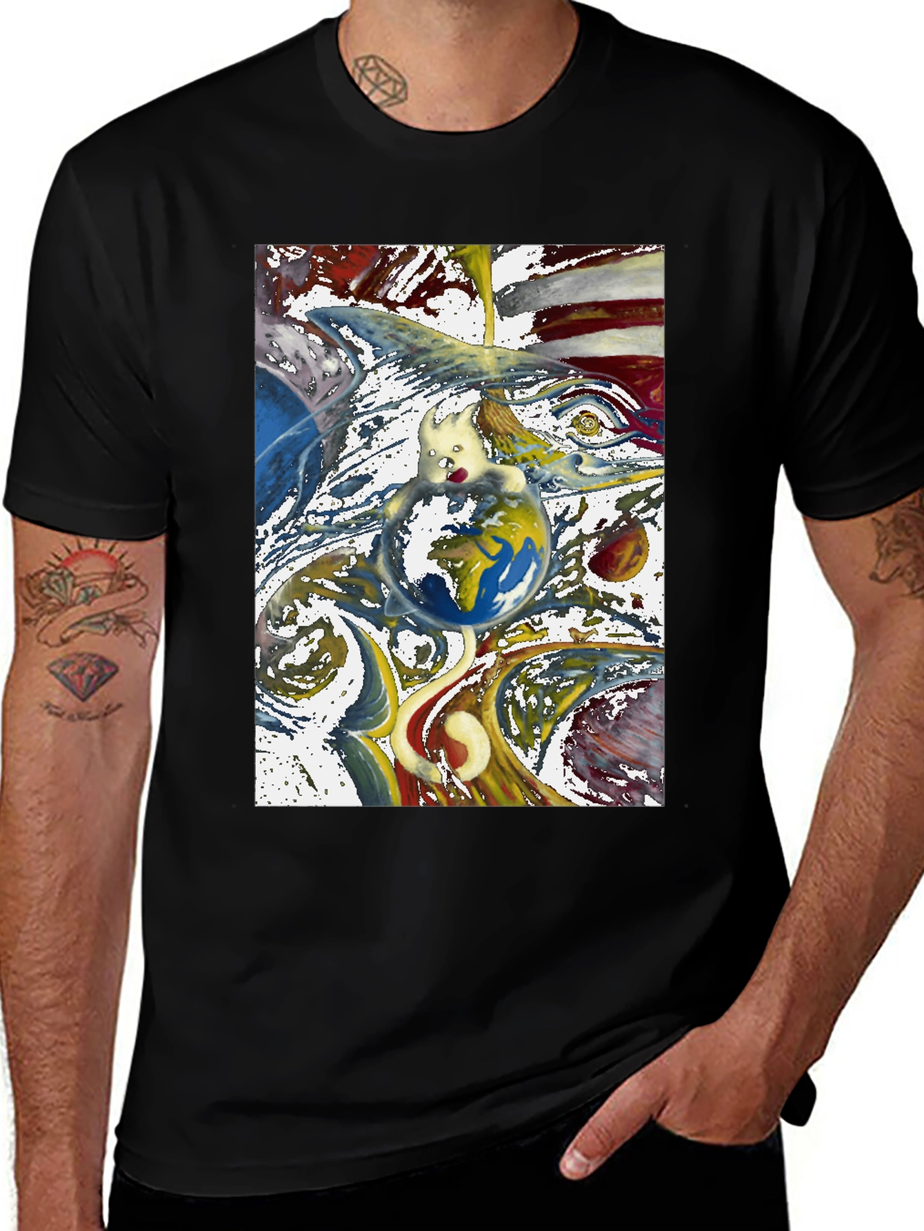 Artistic Earth Graphic Black T-Shirt