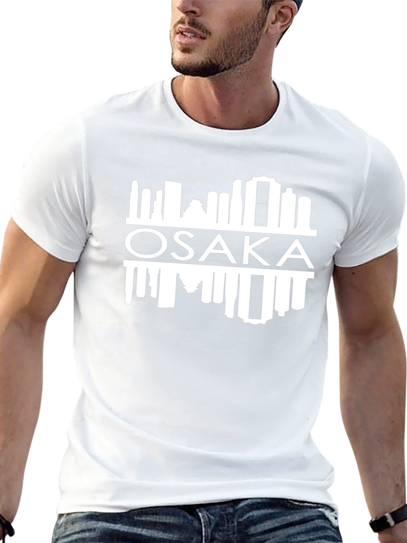 Osaka Skyline Graphic Tee - Black Crew Neck T-Shirt