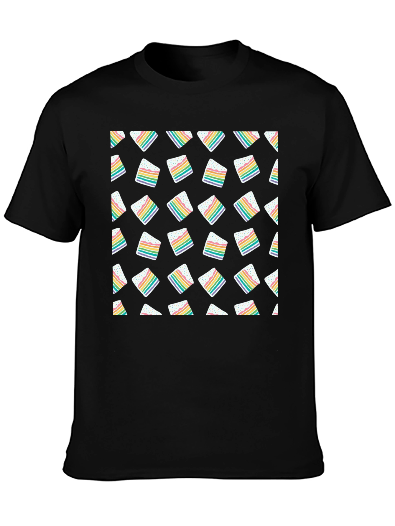 Rainbow Cake Slice Pattern Black T-Shirt