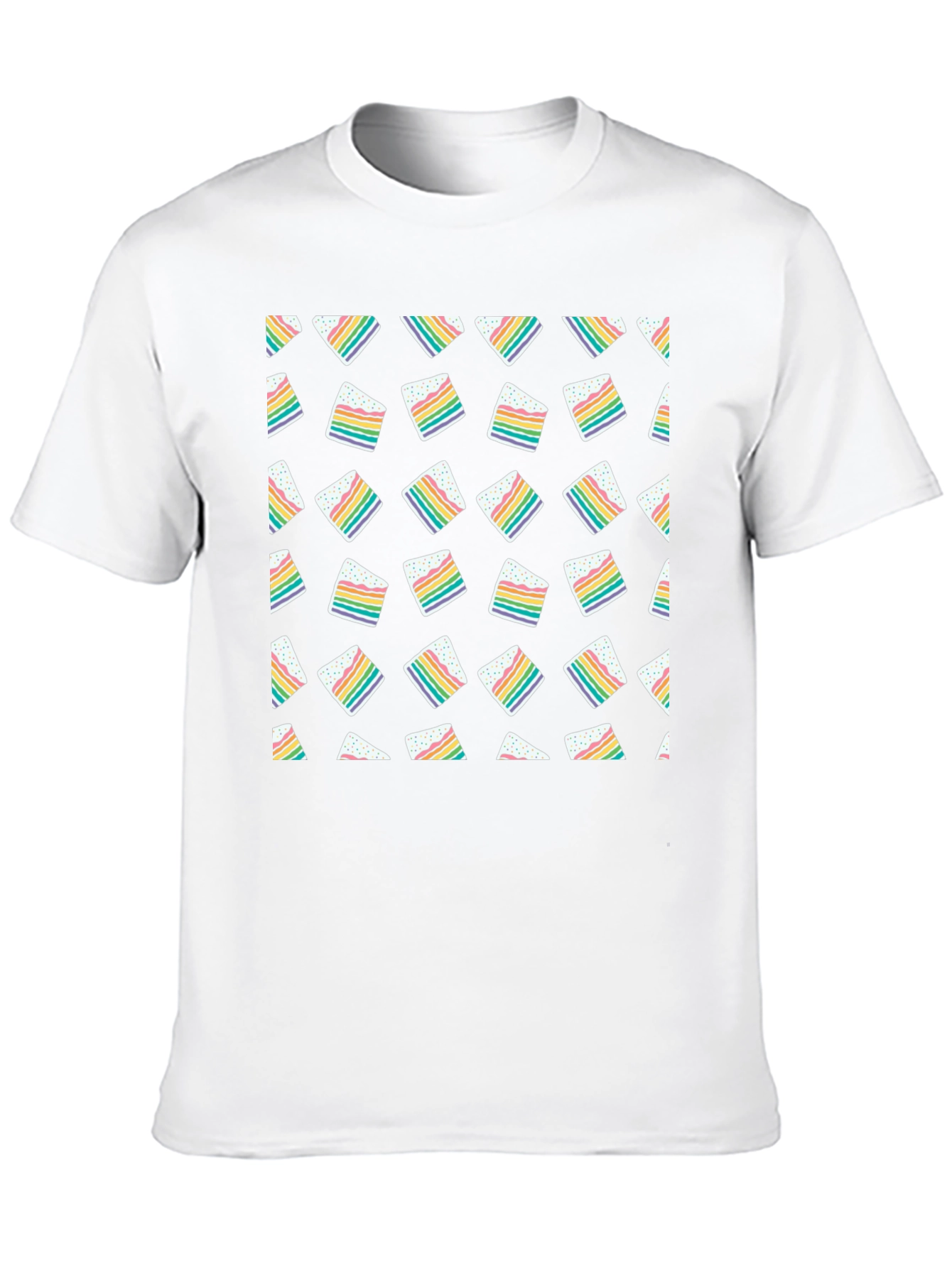 Rainbow Cake Slice Pattern Black T-Shirt