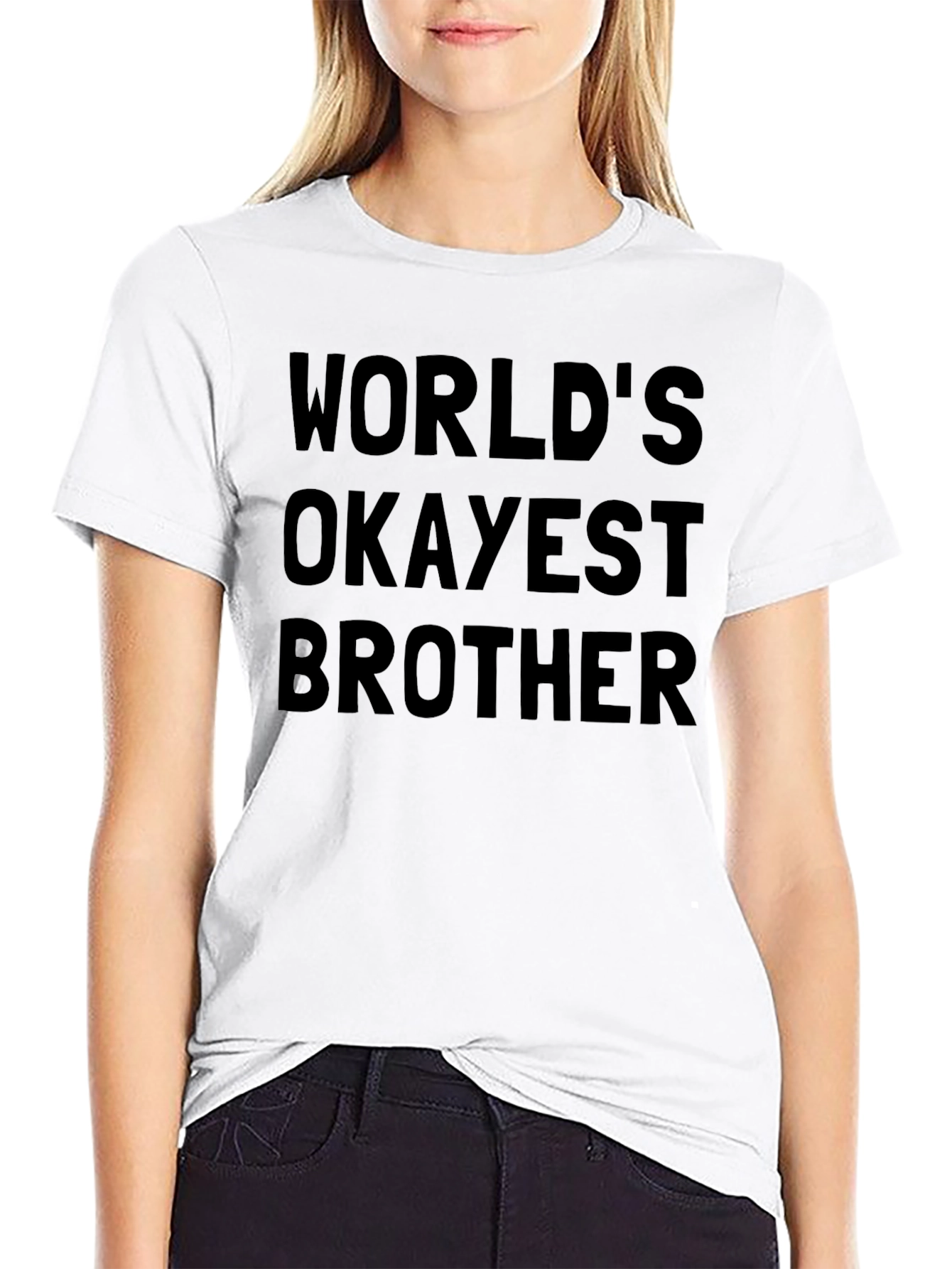 Worlds Okayest Brother Black T-Shirt Novelty Humor