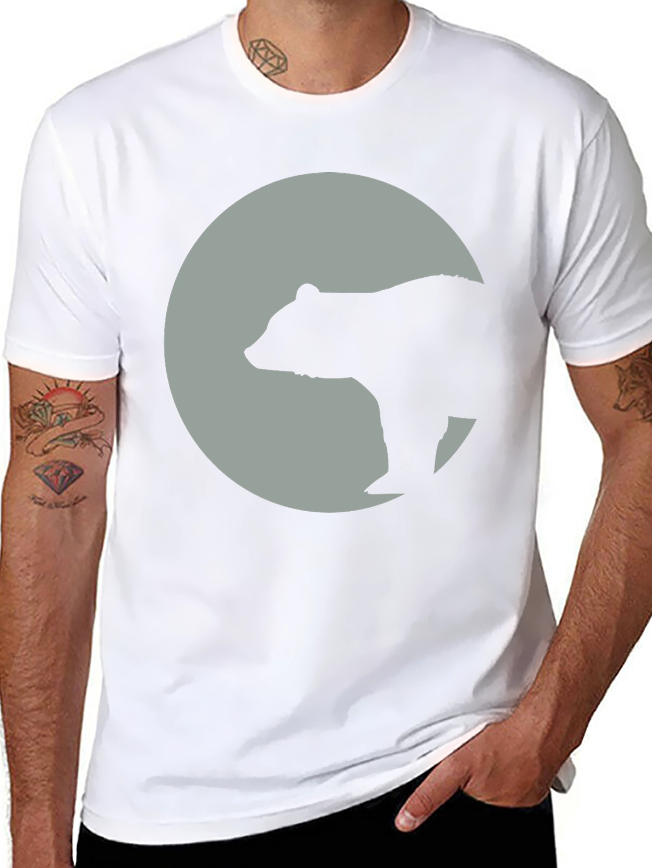 Bear Silhouette Moon Graphic Tee - Black Cotton Blend