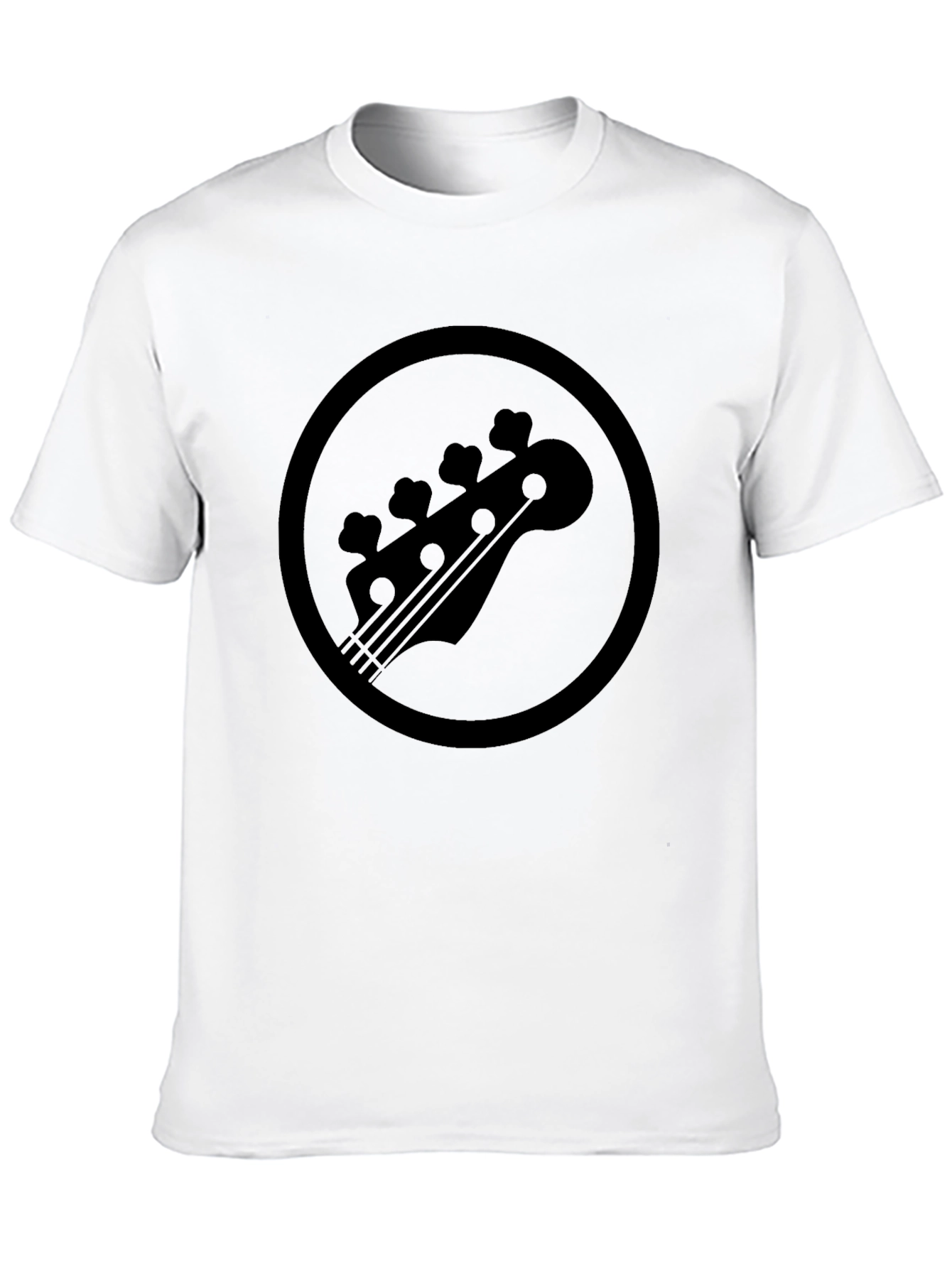 Black Bass Guitar Headstock Circle Graphic T-Shirt