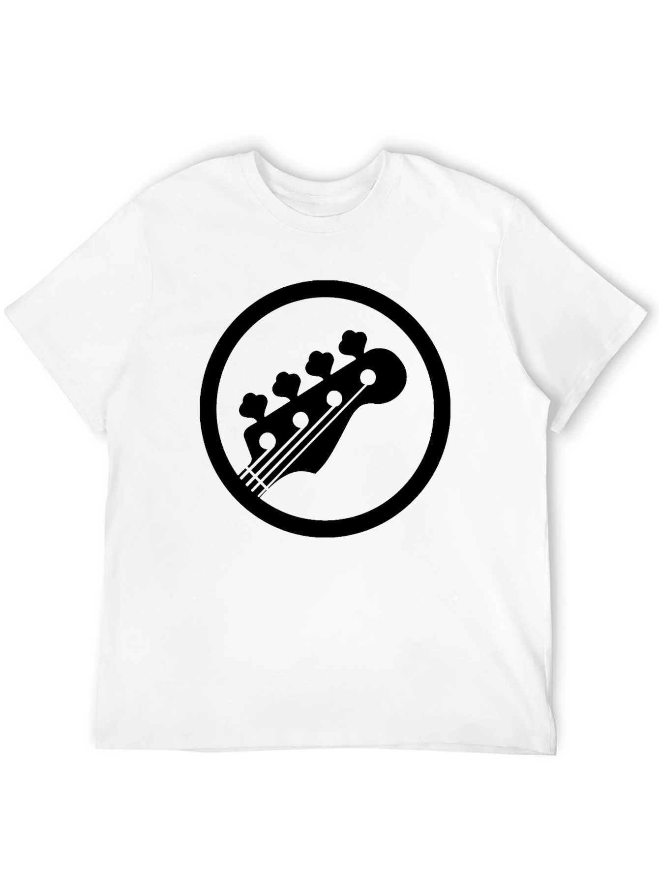 Black Bass Guitar Headstock Circle Graphic T-Shirt