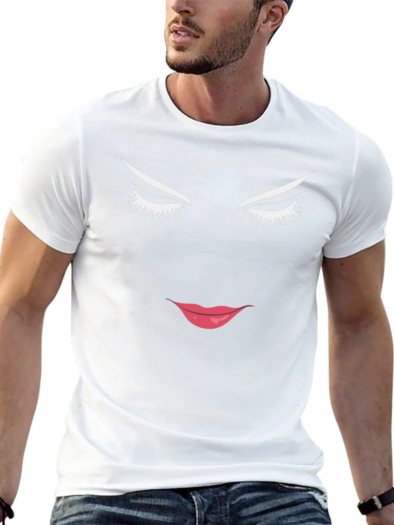 Abstract Face Graphic Print Black Tee