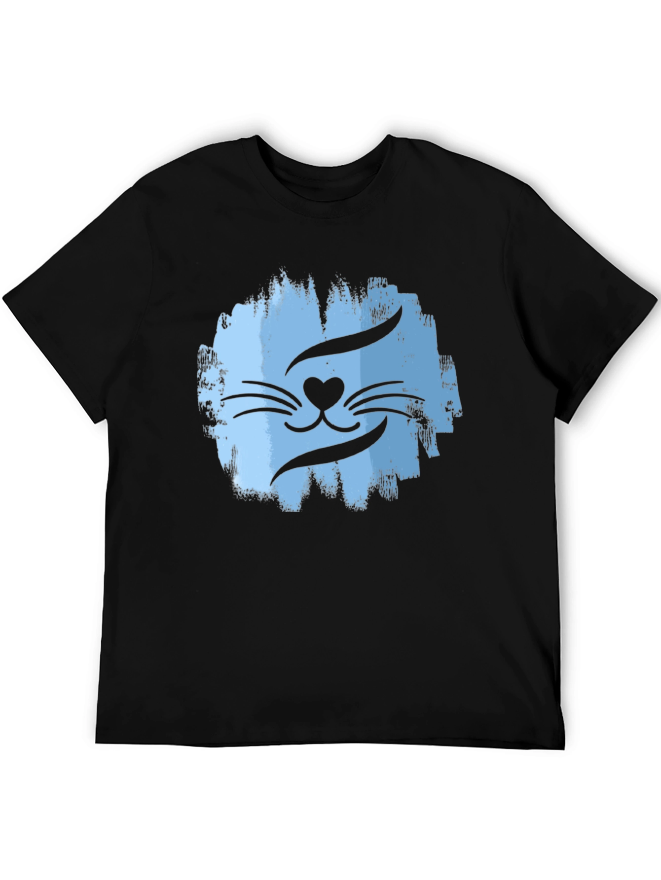 Cool Cat Face Graphic T-Shirt - Mens Black Tee