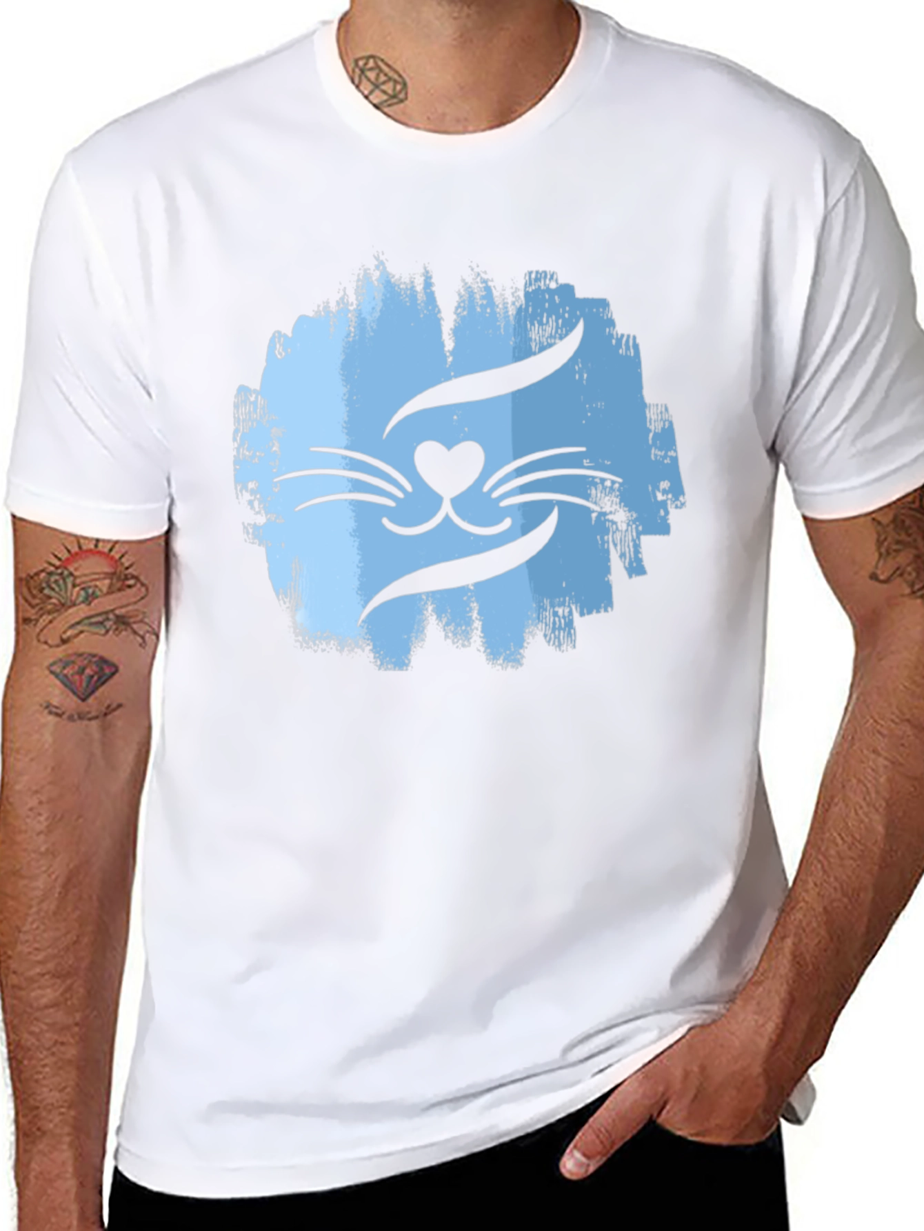 Cool Cat Face Graphic T-Shirt - Mens Black Tee