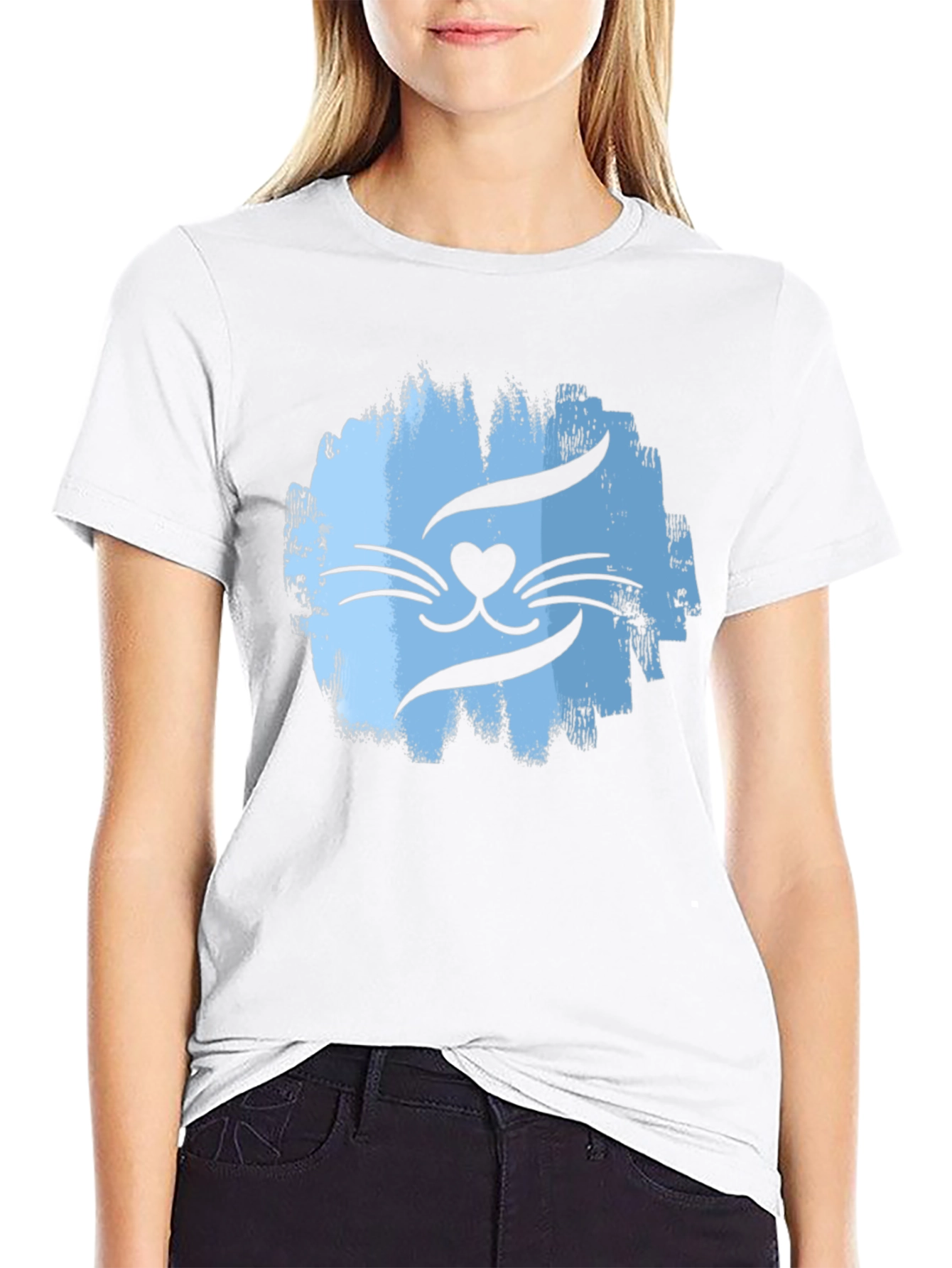 Cool Cat Face Graphic T-Shirt - Mens Black Tee