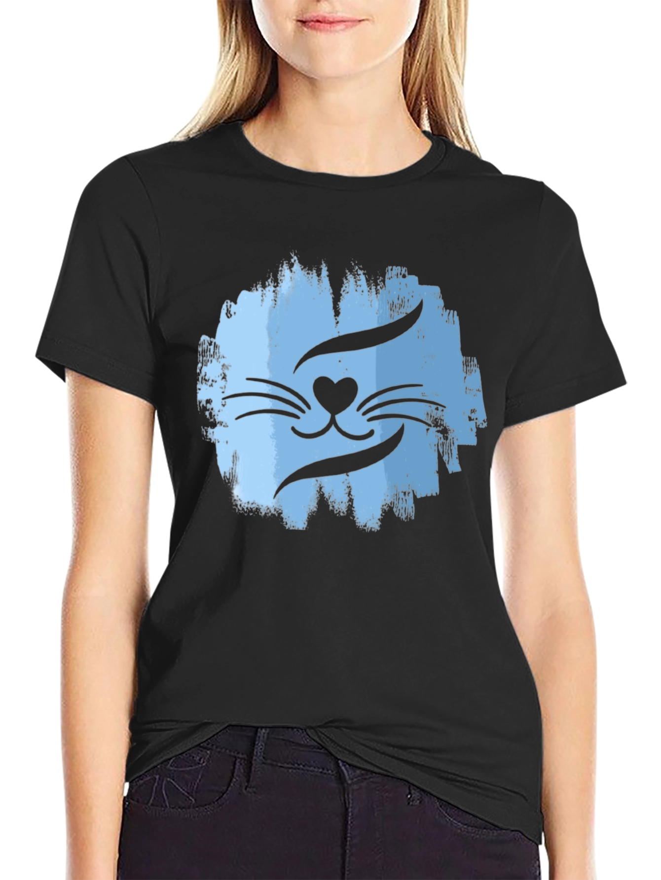 Cool Cat Face Graphic T-Shirt - Mens Black Tee