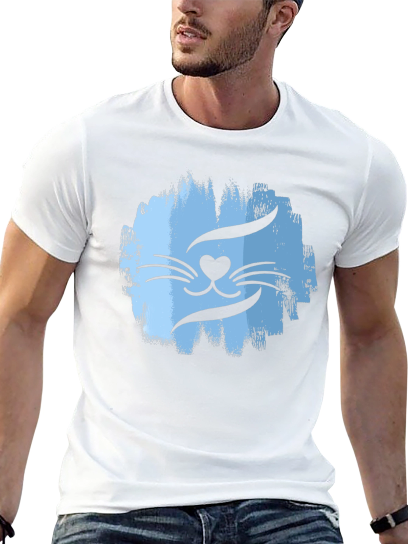 Cool Cat Face Graphic T-Shirt - Mens Black Tee