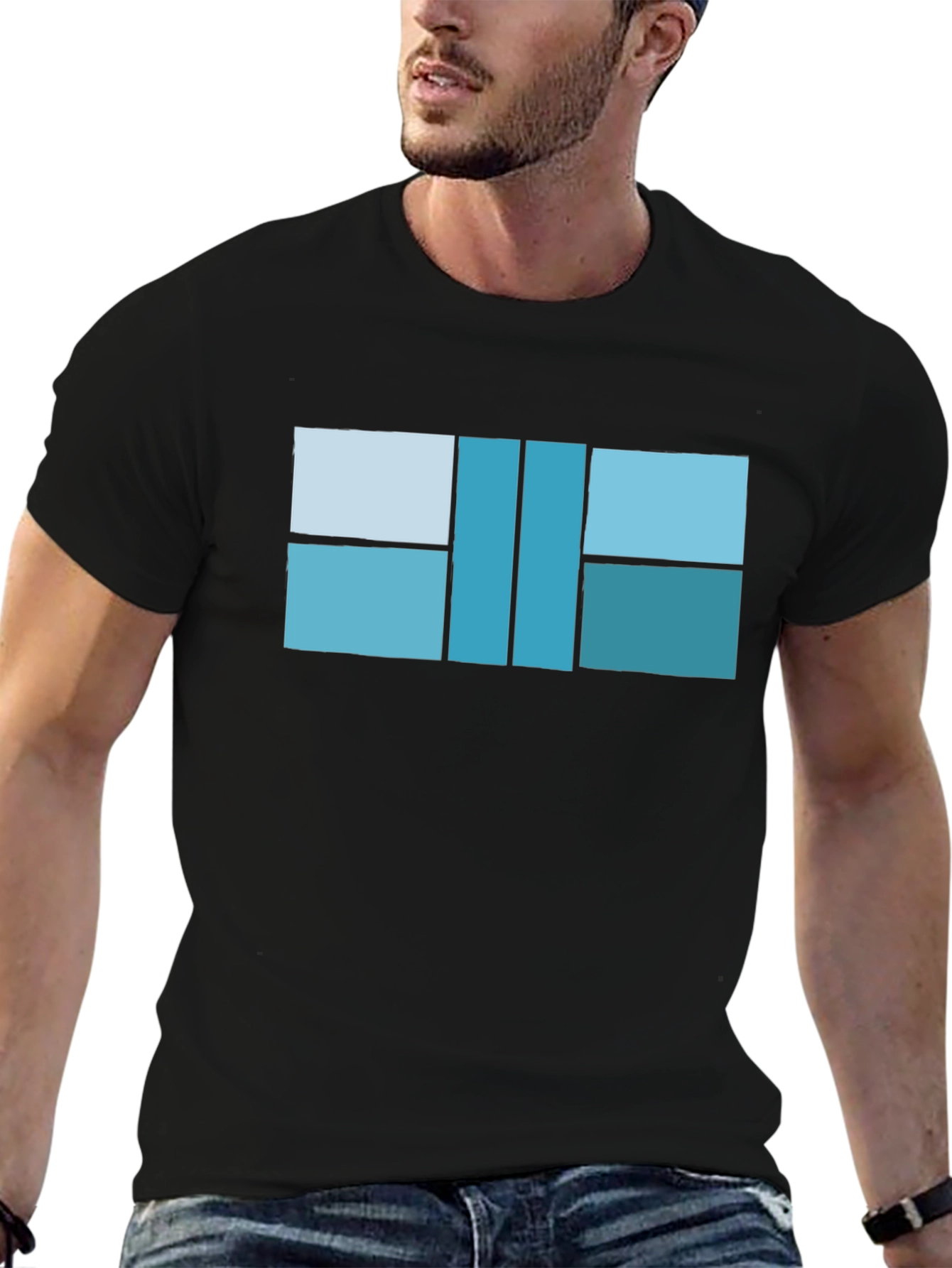 Modern Geometric Design T-Shirt - Black