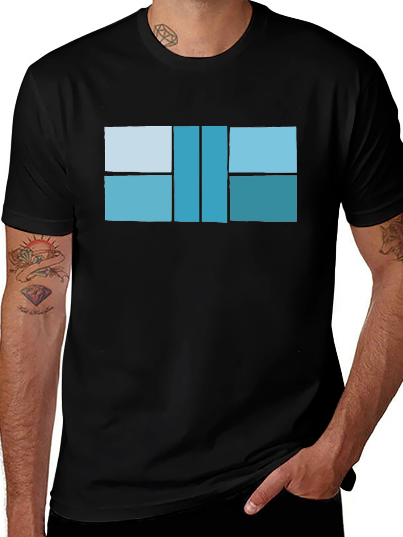 Modern Geometric Design T-Shirt - Black
