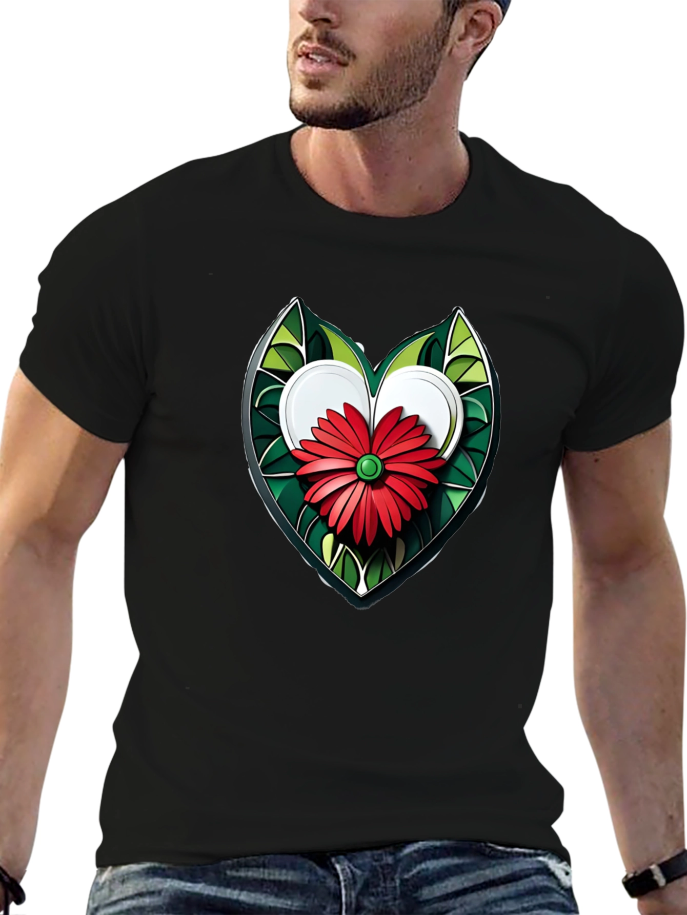 Floral Heart Graphic Tee - Stylish Unisex T-Shirt