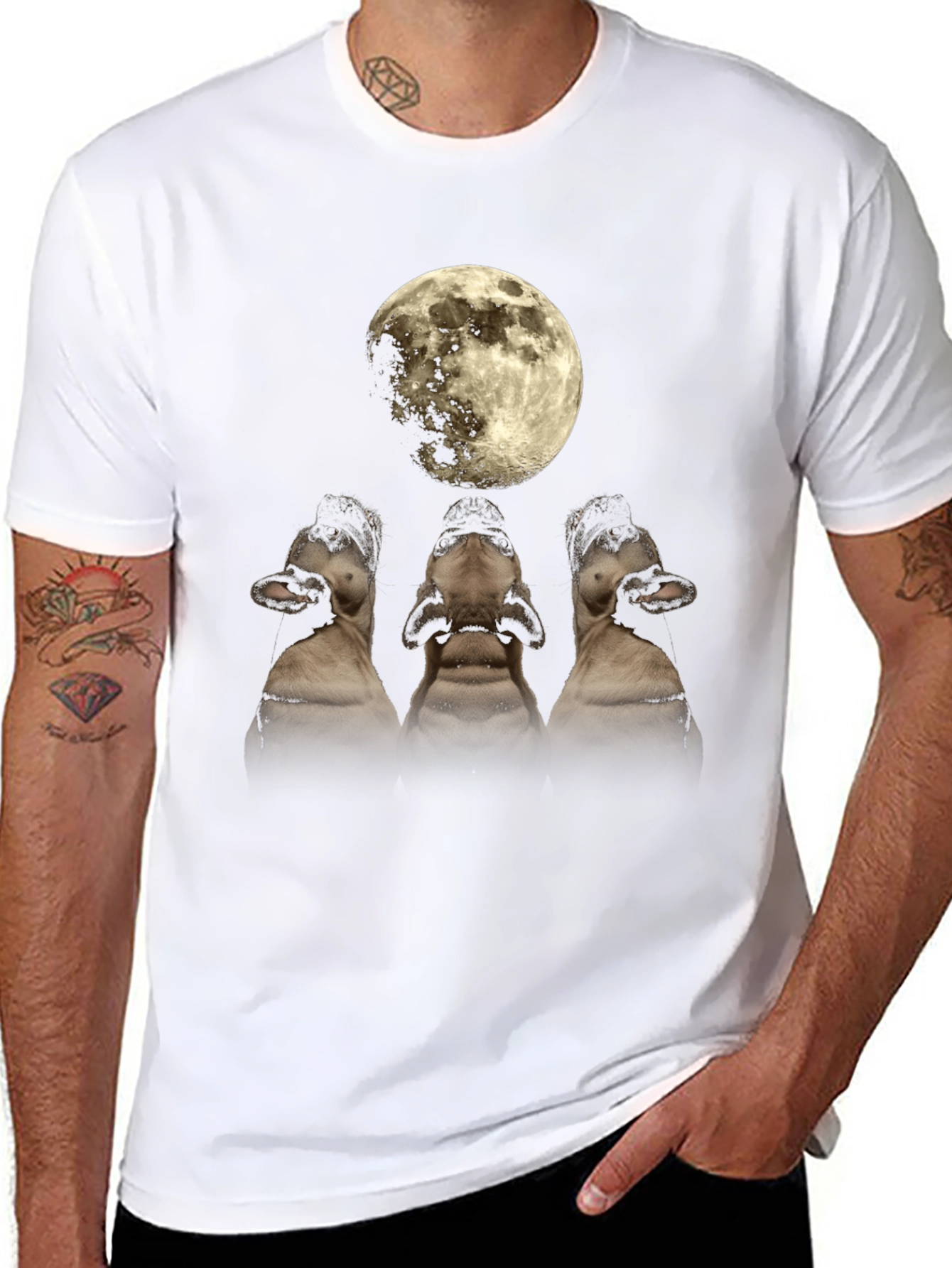 Moon Howling Dog T-Shirt - Black Graphic Tee