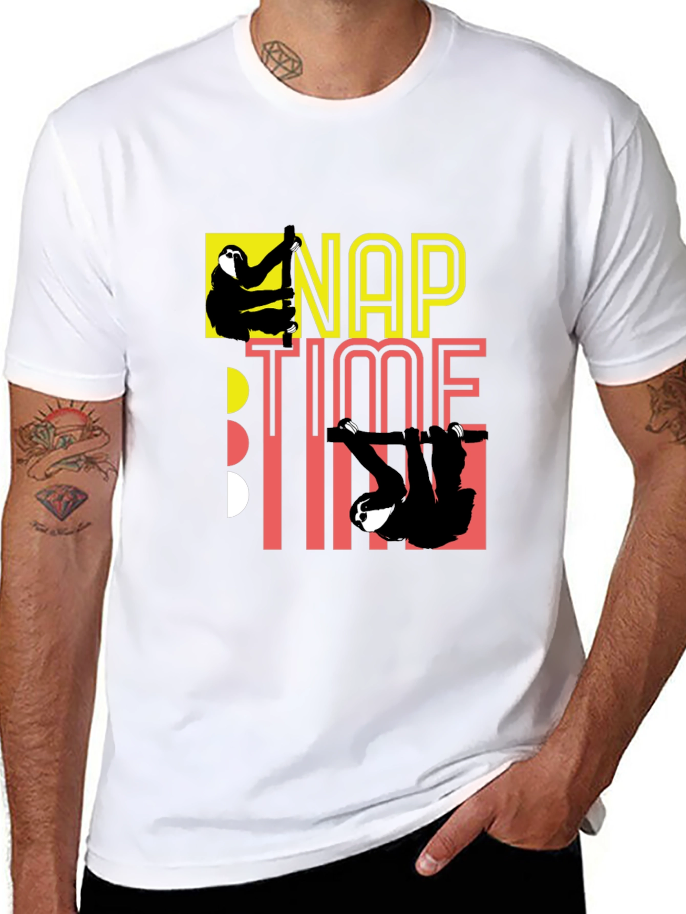 Nap Time Sloth Graphic Black T-Shirt