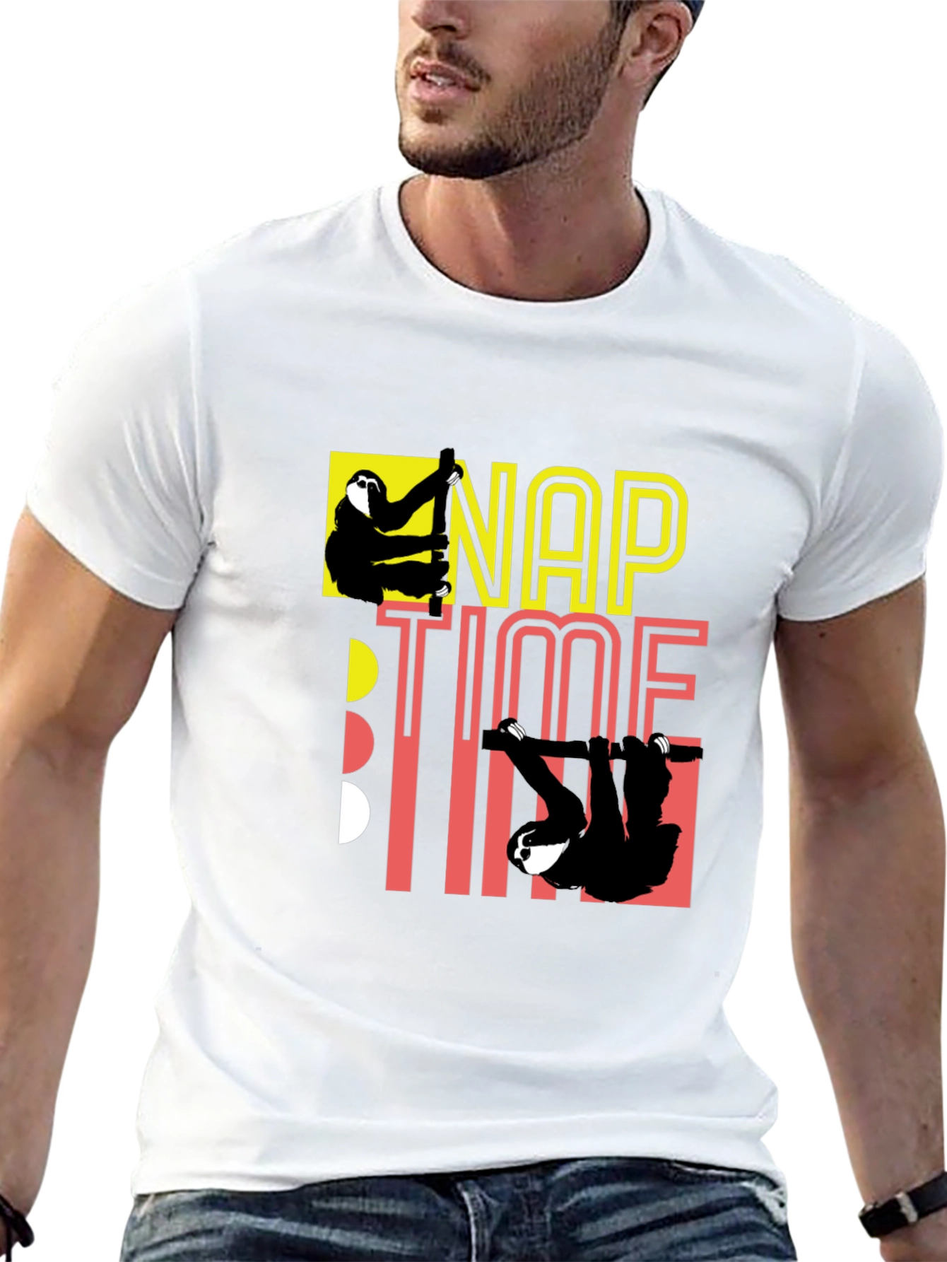 Nap Time Sloth Graphic Black T-Shirt