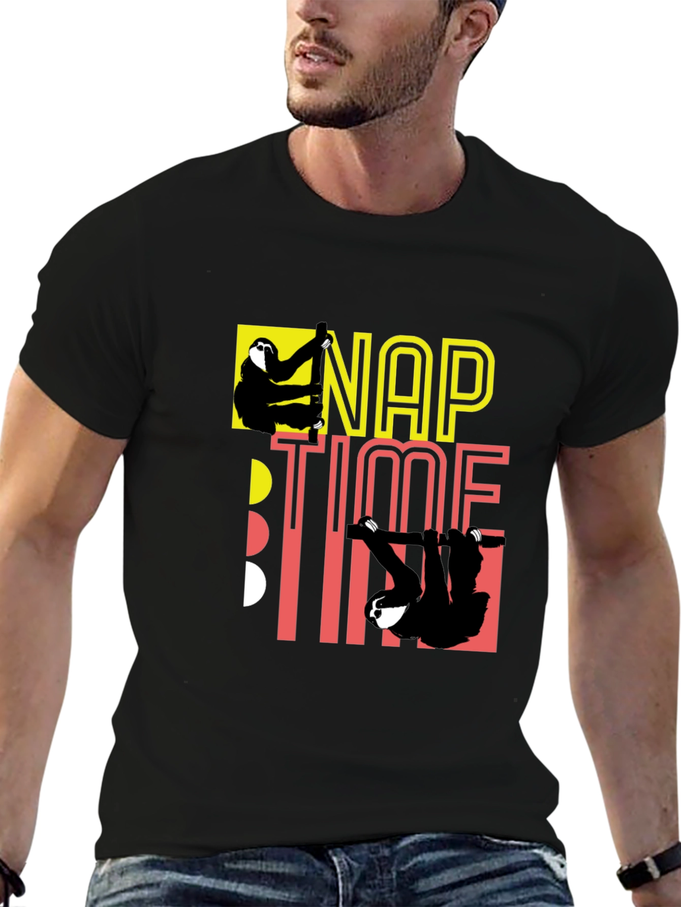 Nap Time Sloth Graphic Black T-Shirt