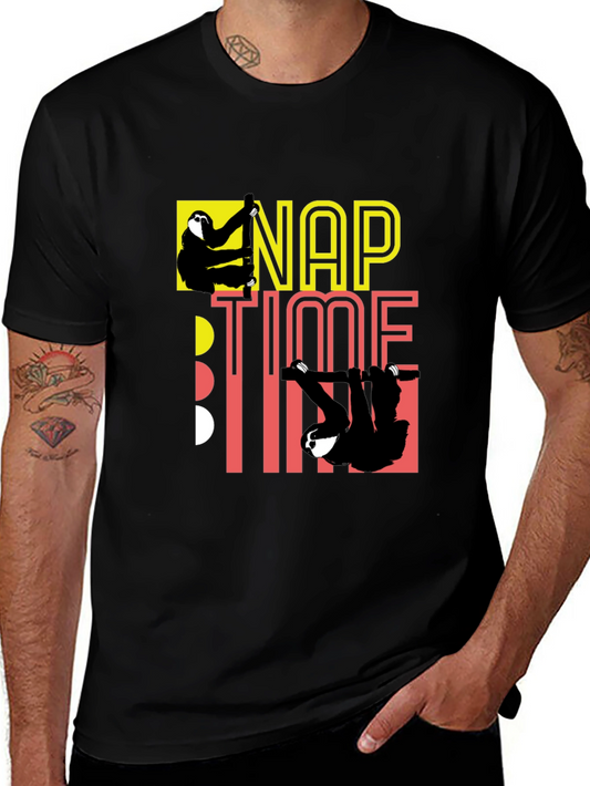 Nap Time Sloth Graphic Black T-Shirt