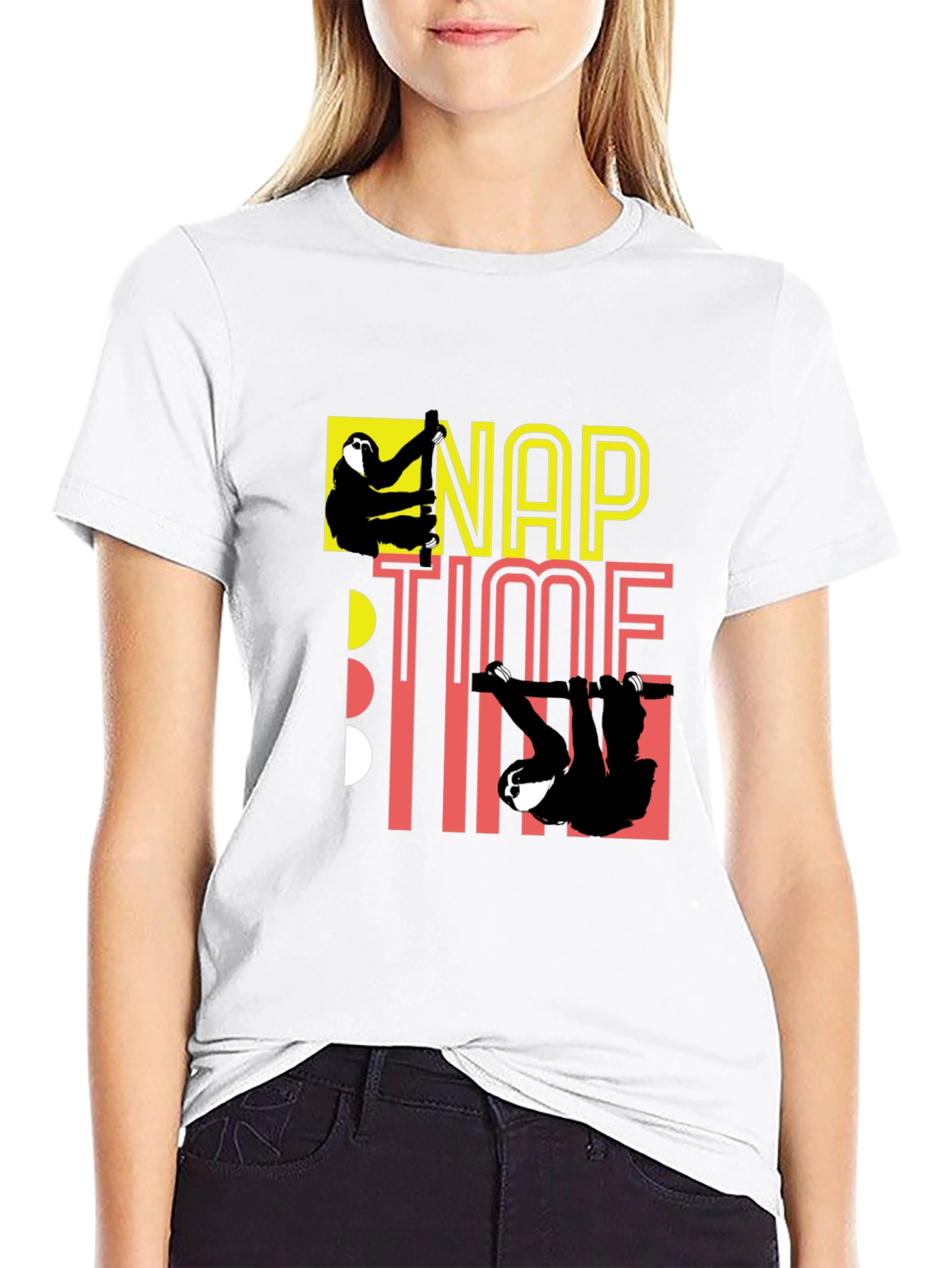 Nap Time Sloth Graphic Black T-Shirt