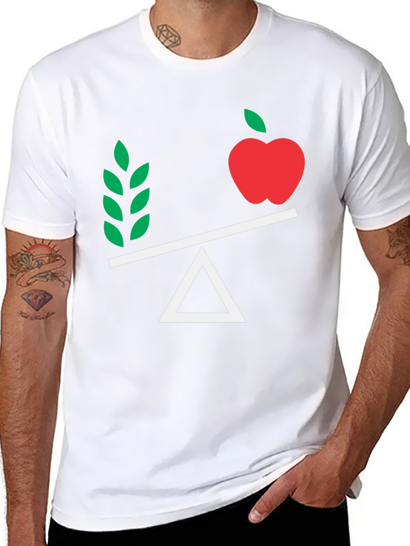 Balanced Diet T-Shirt - Apple & Greens on Scales