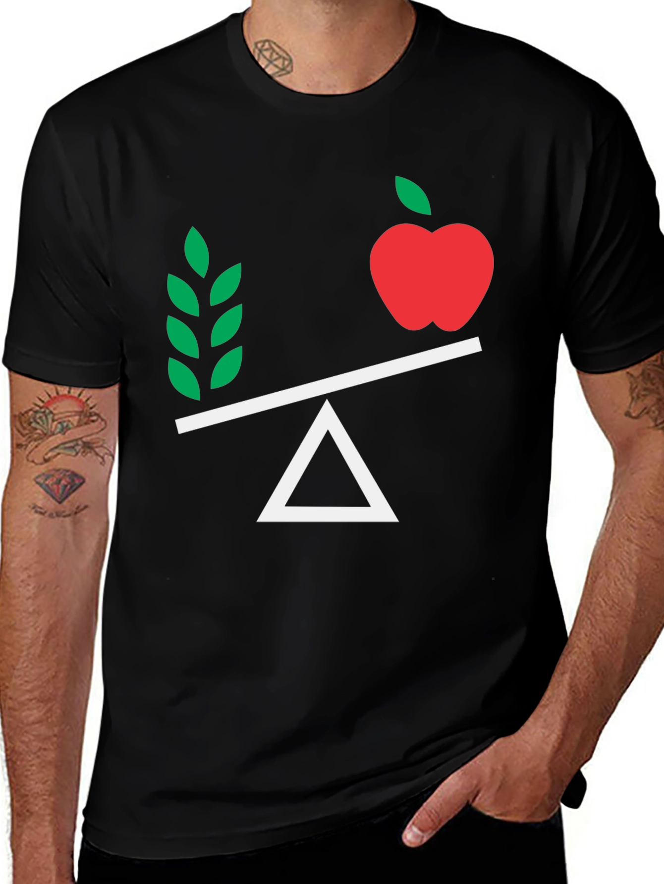 Balanced Diet T-Shirt - Apple & Greens on Scales