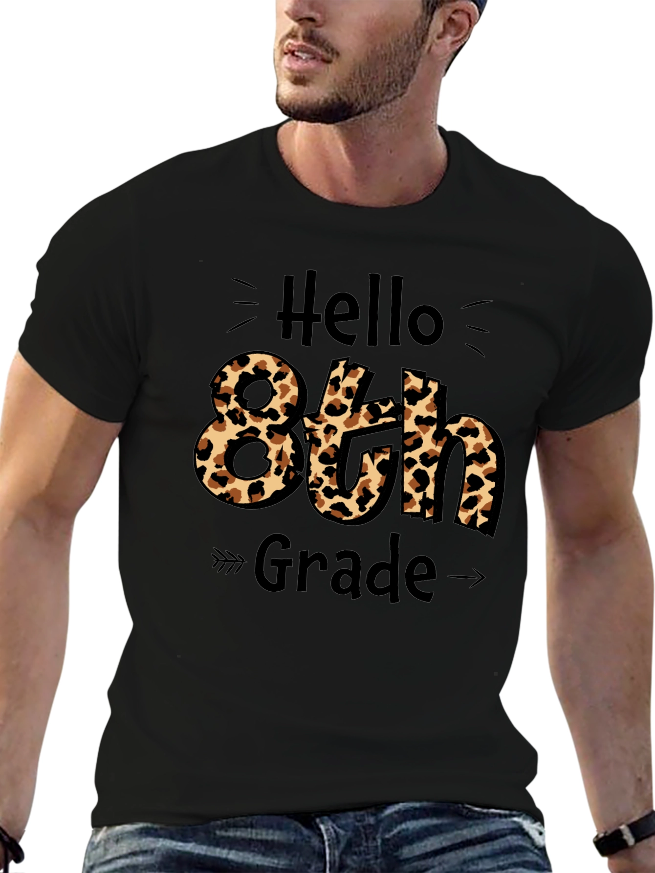 Hello 8th Grade Leopard Print Graphic Tee