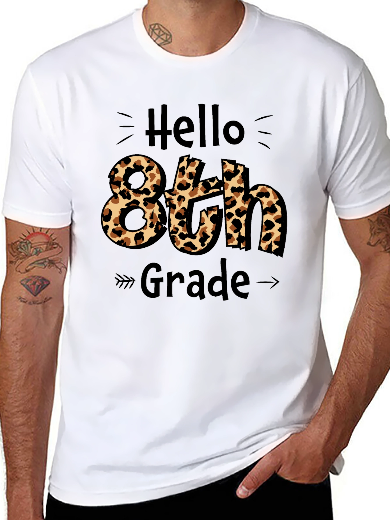Hello 8th Grade Leopard Print Graphic Tee
