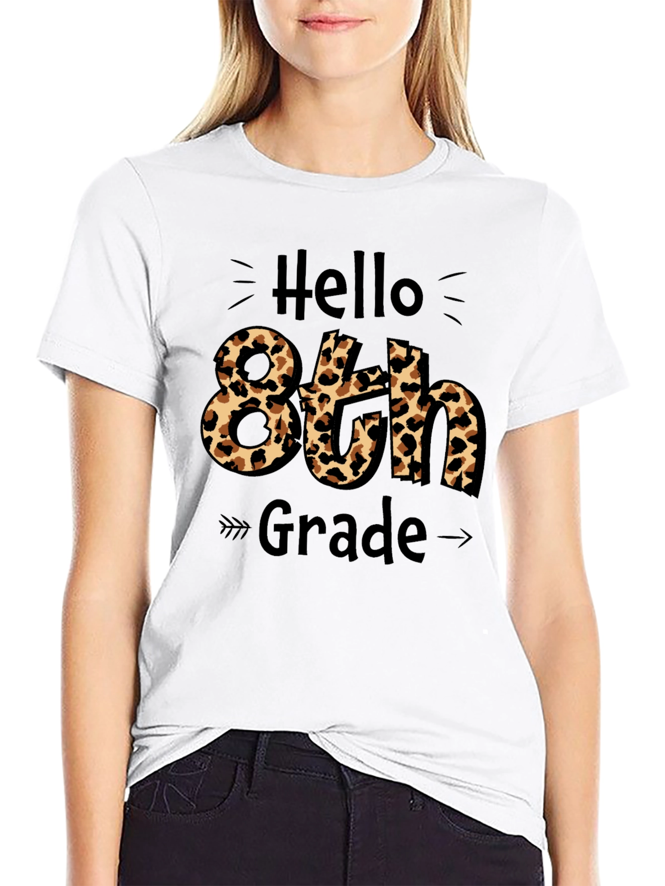 Hello 8th Grade Leopard Print Graphic Tee