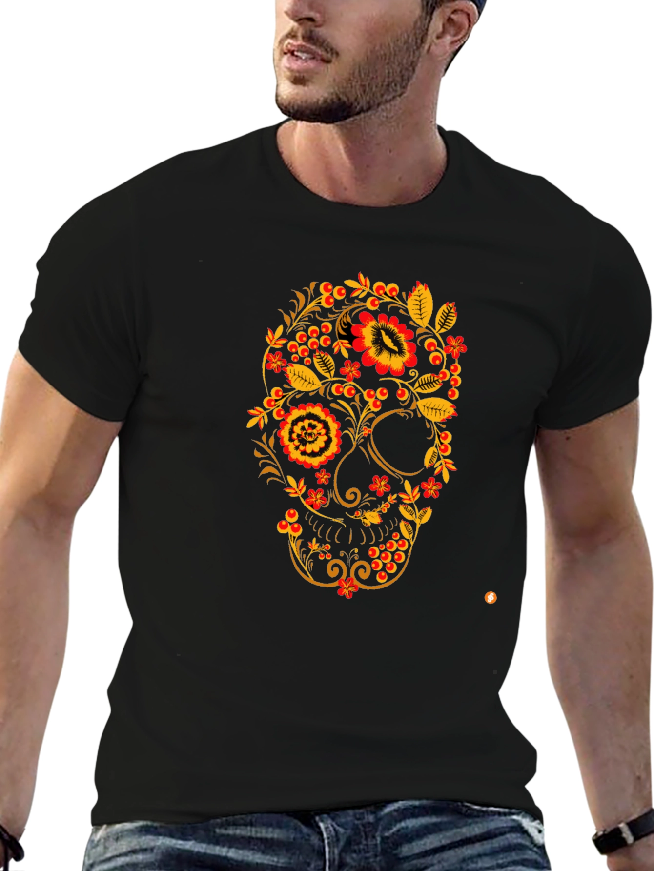 Floral Skull Black T-Shirt - Unique Design