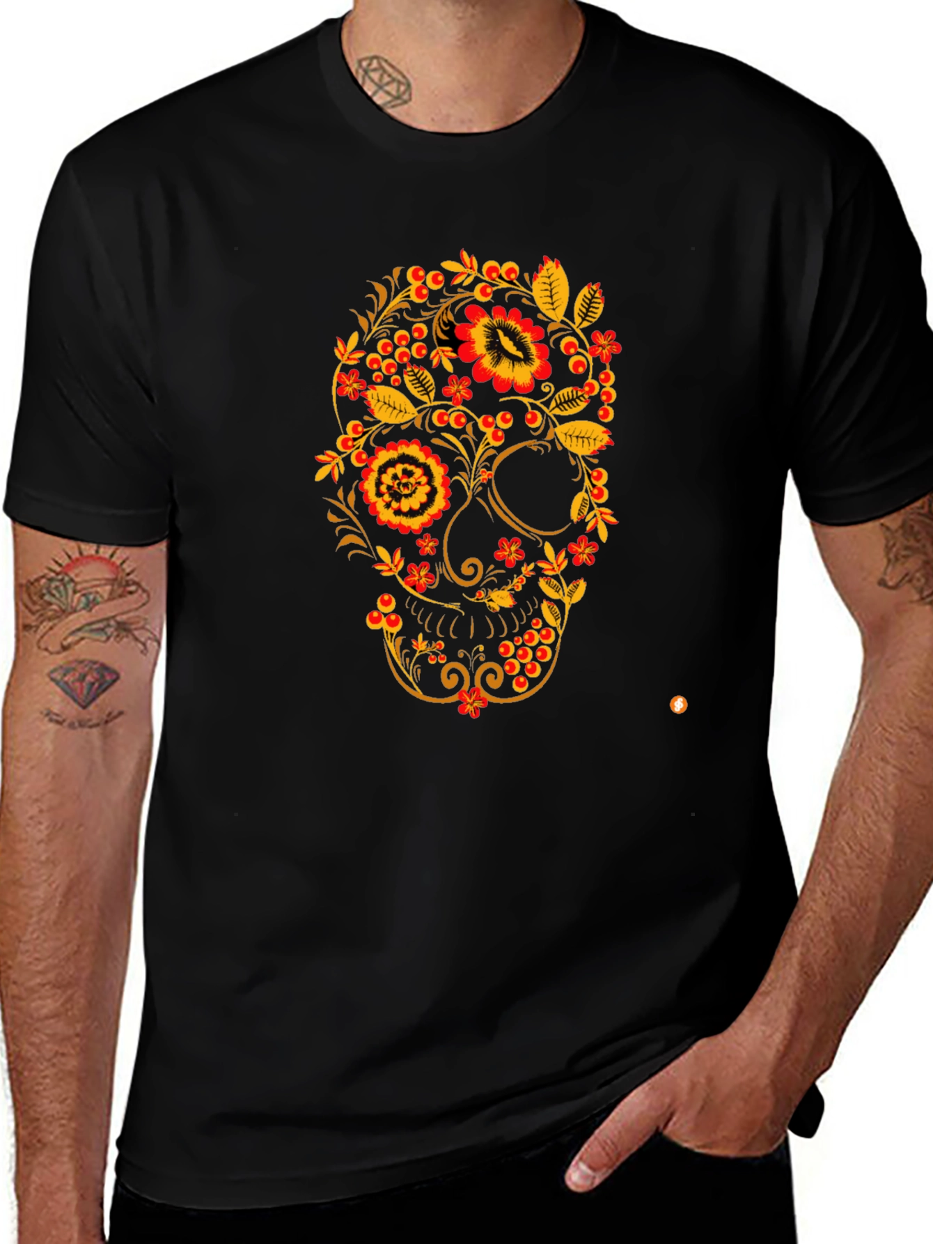Floral Skull Black T-Shirt - Unique Design
