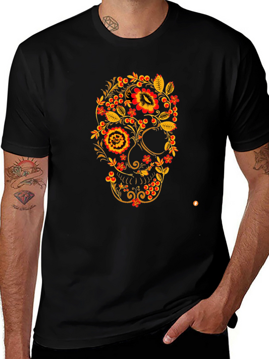 Floral Skull Black T-Shirt - Unique Design