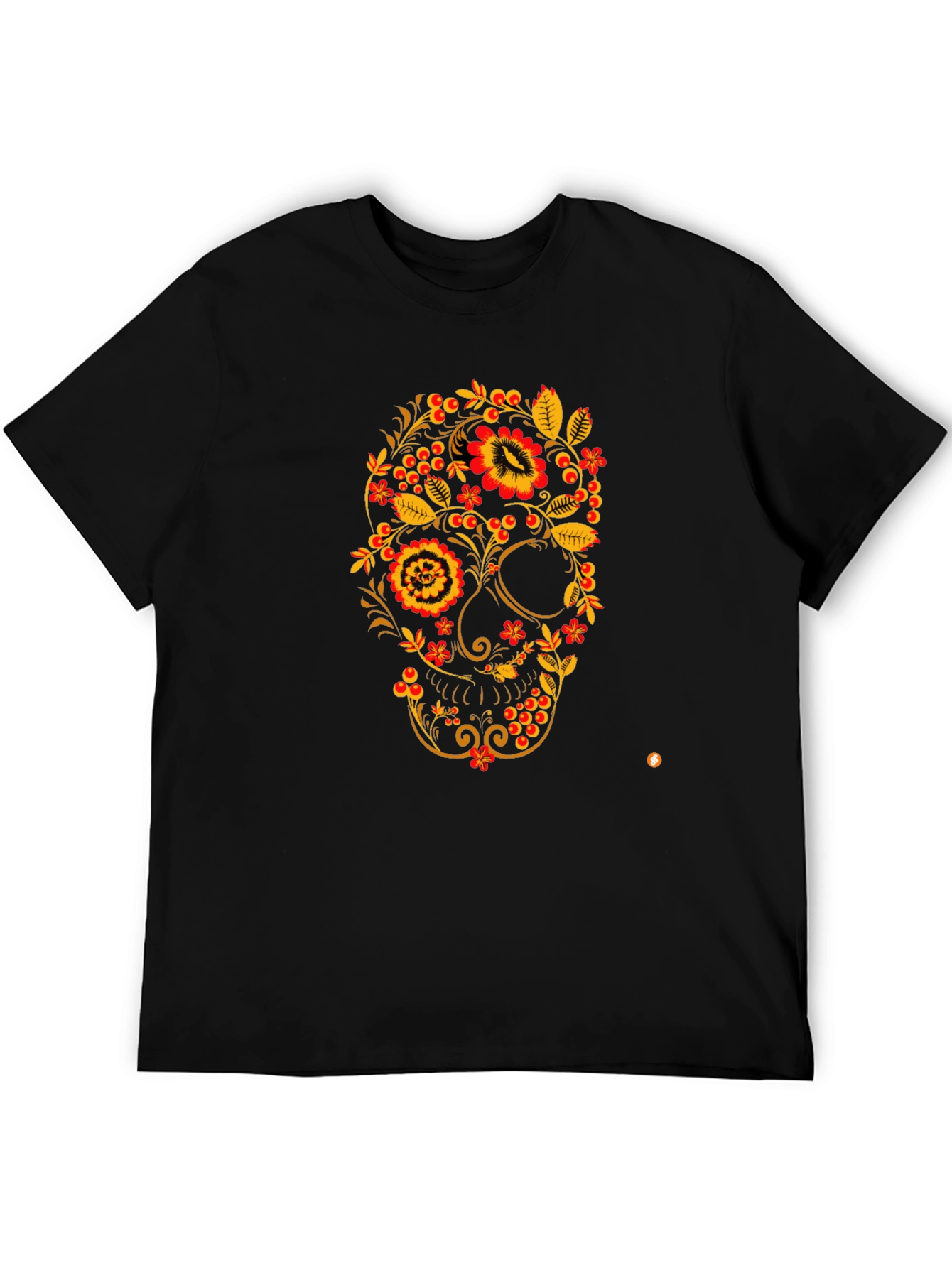 Floral Skull Black T-Shirt - Unique Design