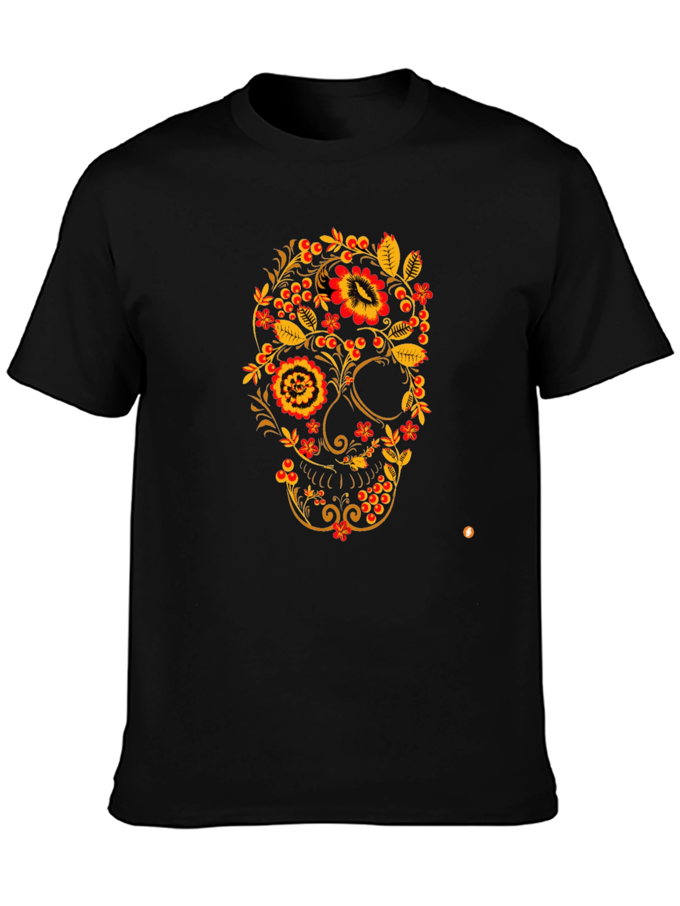 Floral Skull Black T-Shirt - Unique Design