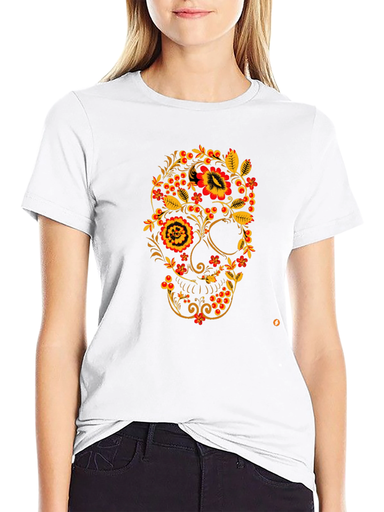 Floral Skull Black T-Shirt - Unique Design