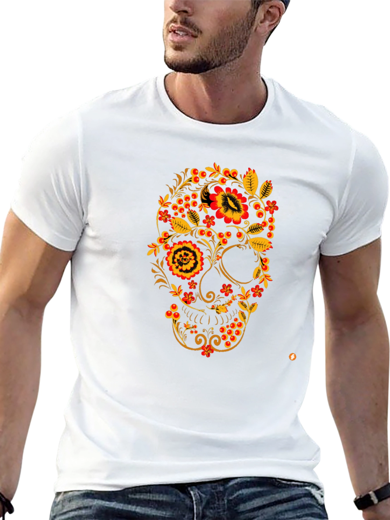 Floral Skull Black T-Shirt - Unique Design