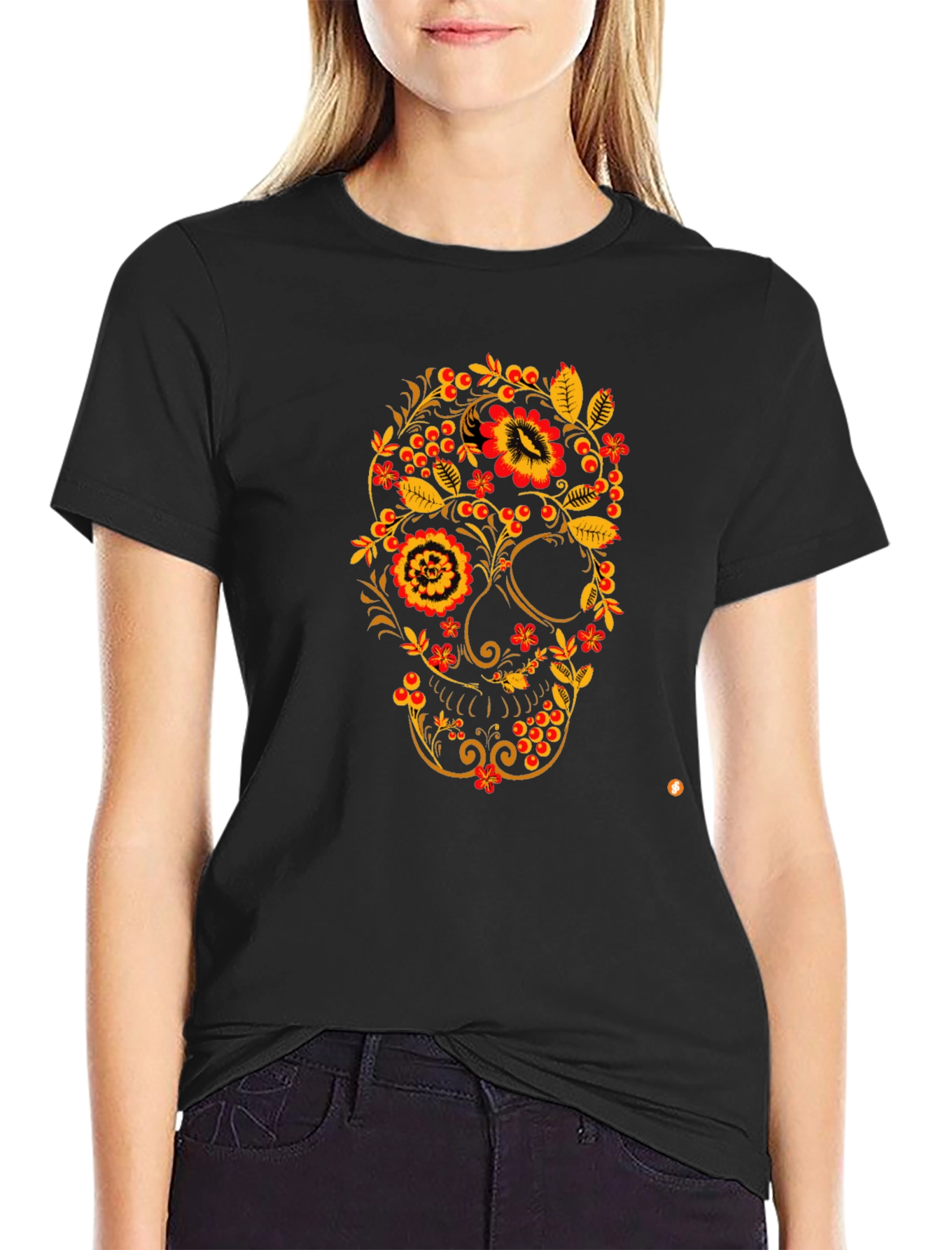 Floral Skull Black T-Shirt - Unique Design