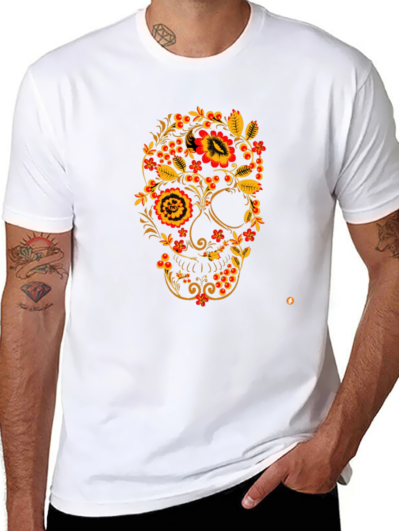 Floral Skull Black T-Shirt - Unique Design